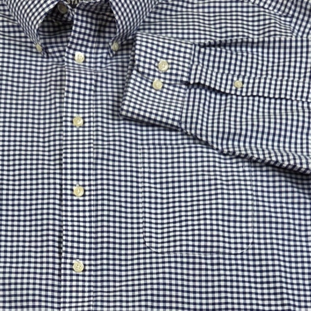 Stafford Button Up Shirt Navy Blue Gingham Wrinkle Free Oxford Regular 17 32/33